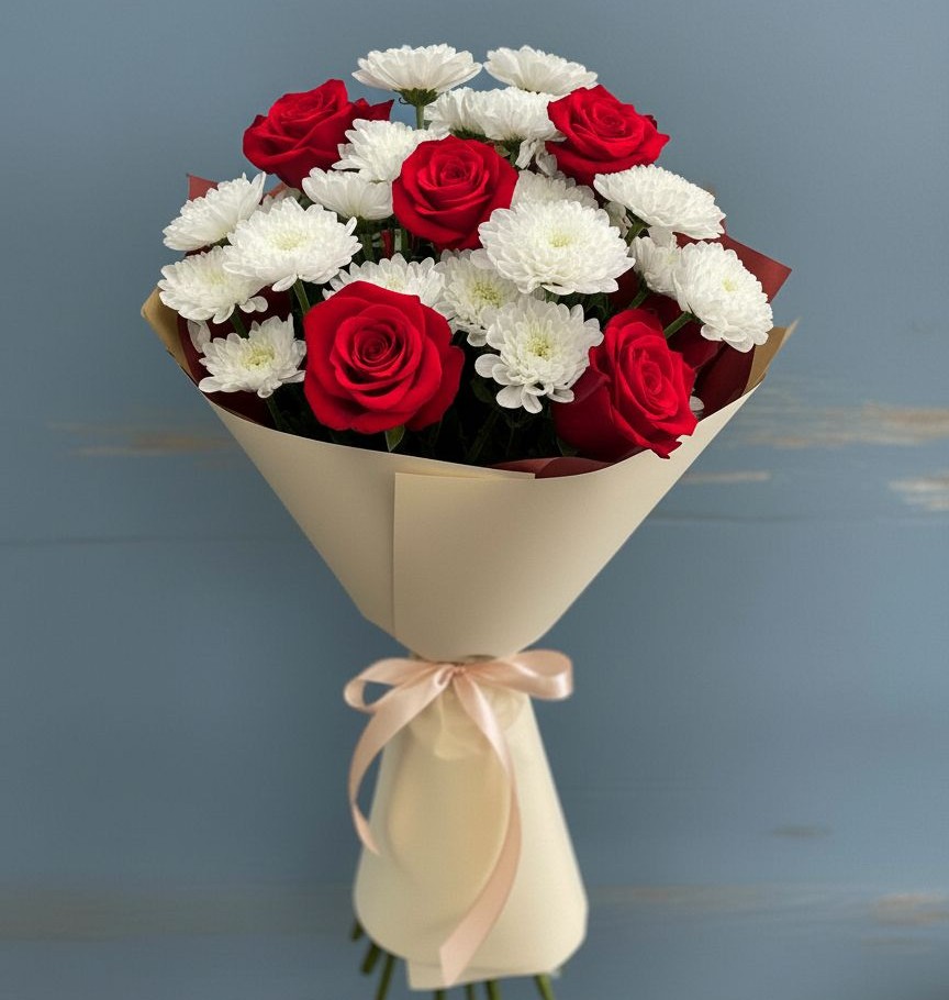 Букет цветов из: Розы и Хризантемы в Сигаево