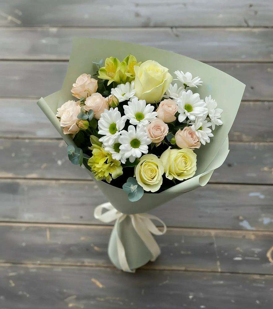 Букет цветов из: Альстромерии, Розы и Хризантемы в Сигаево