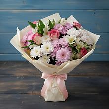 Букет цветов из:  Хризантемы, Альстромерии и Розы в Сигаево