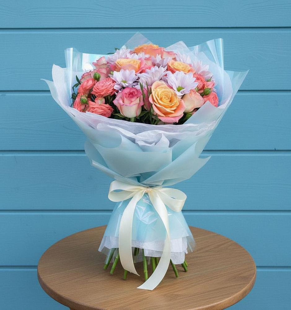 Букет цветов из: Хризантемы и Розы в Сигаево